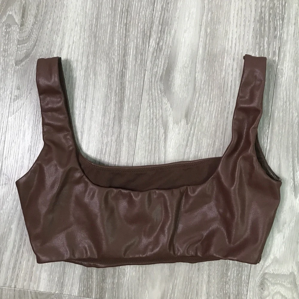 SKIMS VEGAN LEATHER BROWN BRALET TOP WOMENS SMALL
